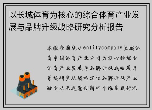 以长城体育为核心的综合体育产业发展与品牌升级战略研究分析报告