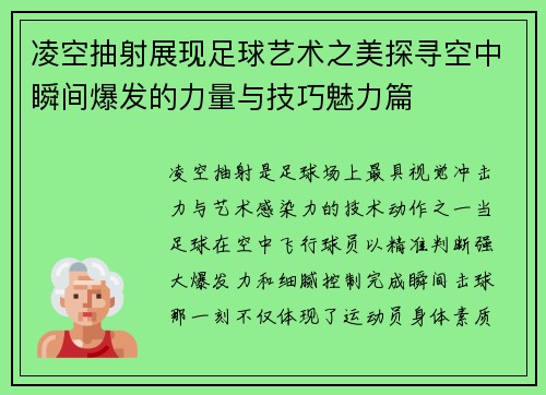 凌空抽射展现足球艺术之美探寻空中瞬间爆发的力量与技巧魅力篇